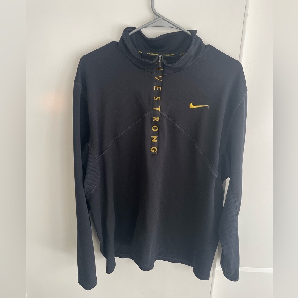 VTG Nike Livestrong 1/2 Zip Active Pullover Mens XL Black Yellow Swoosh